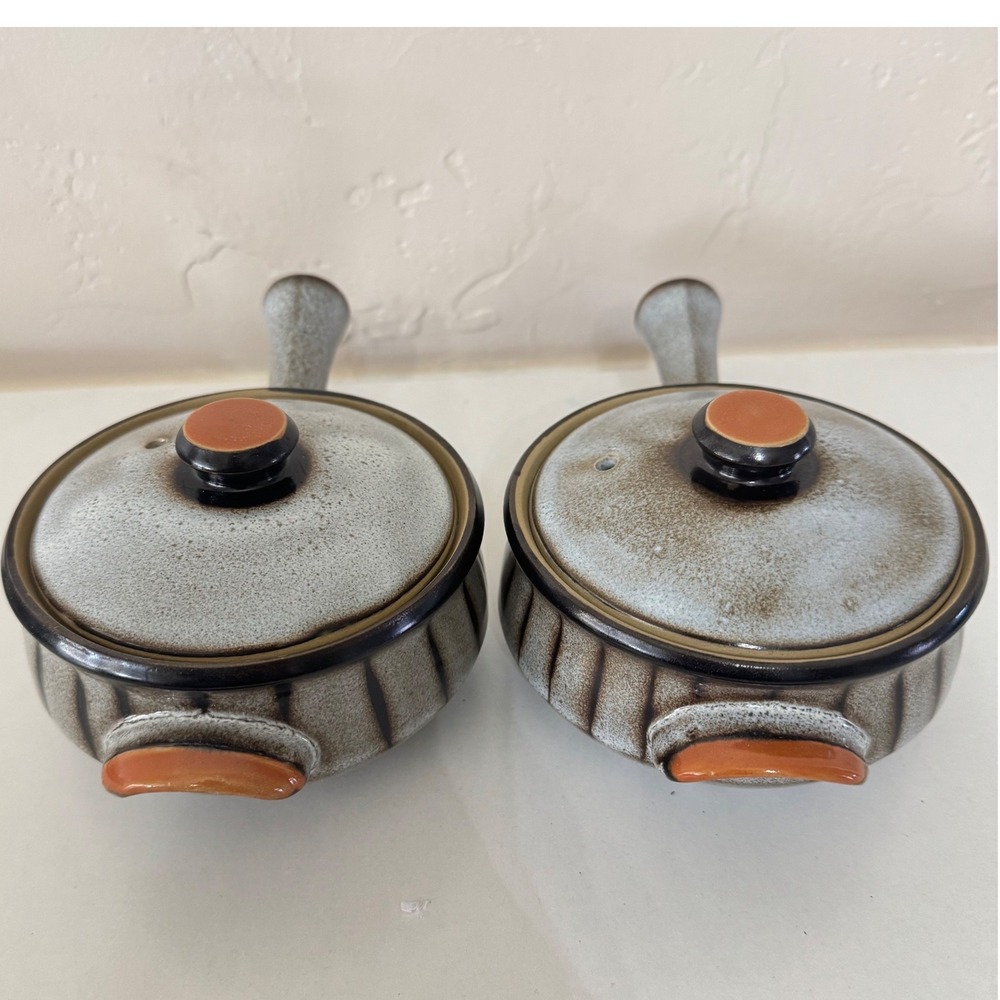 VTG 70s‎ Denby Stoneware 1/2 Pint Ramekins Bowls with Lids Set of 2 Made England